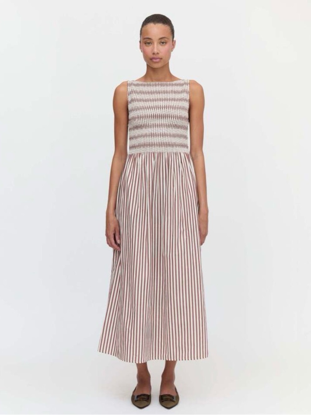 Hill House the Calypso Nap Dress in rust stripe